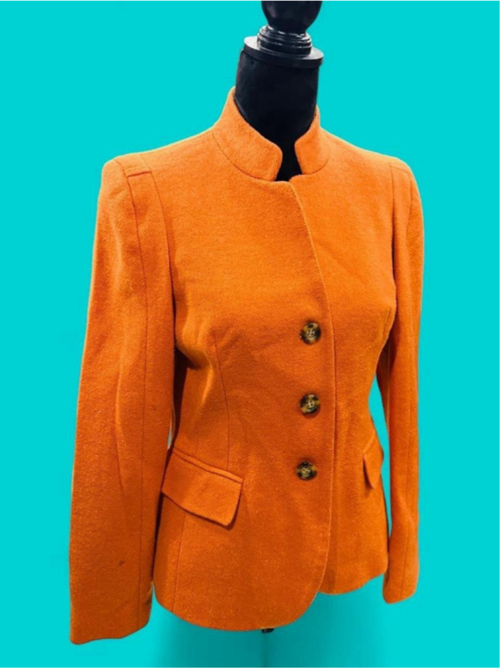 Focus 2000 Orange Wool Blend Blazer Women’s 6 Mandarin Collar Tailored Jacket